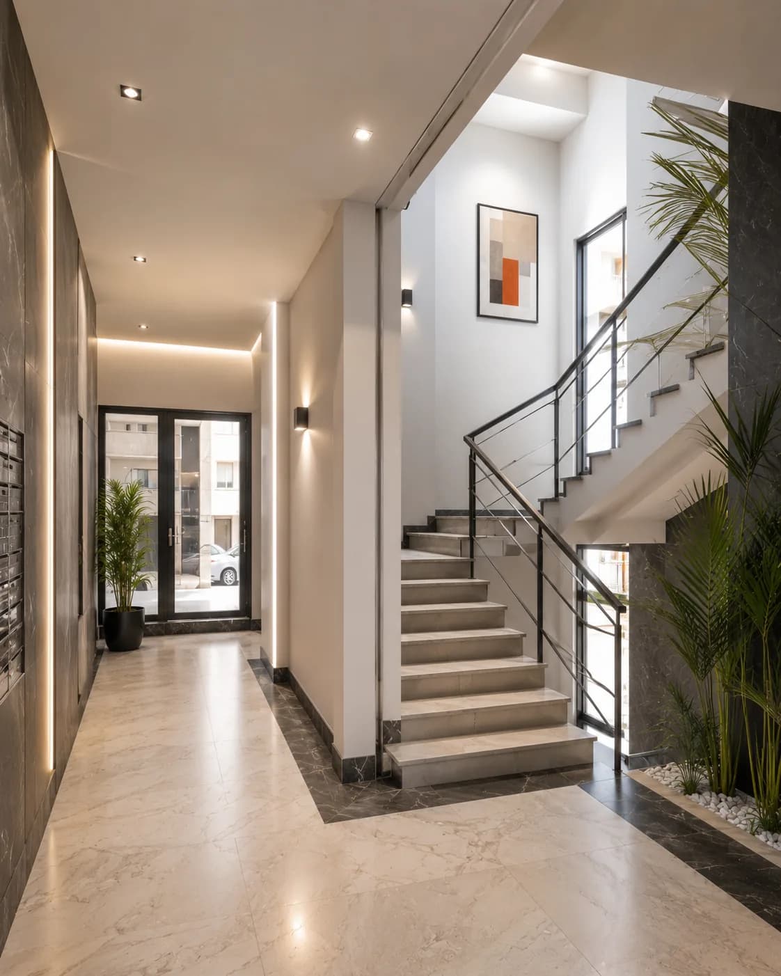 Espaces communs et hall d'une résidence livrée par EBM.