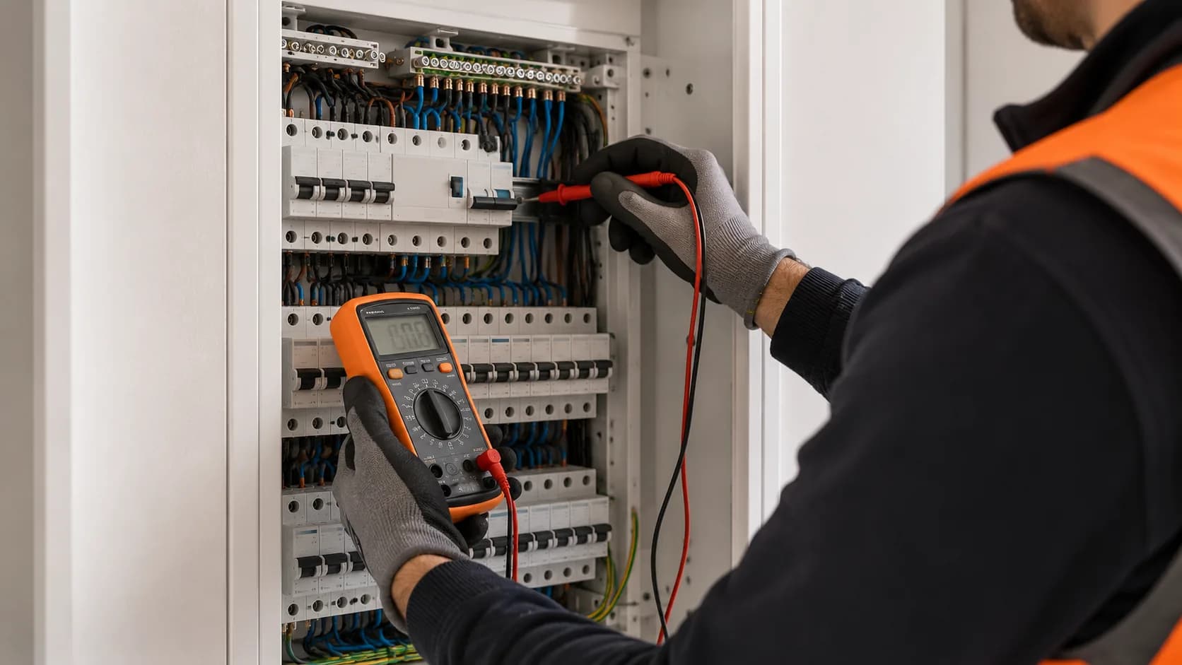 Maintenance et mise aux normes électriques par un technicien EBM.
