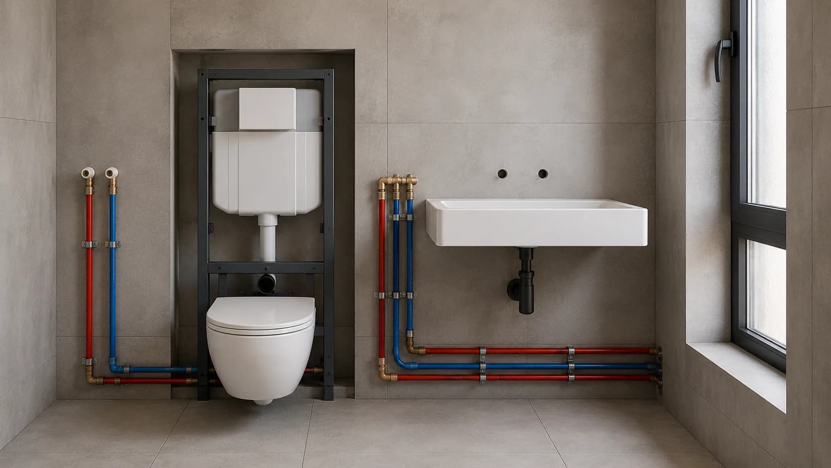 Installation sanitaire par EBM : réseaux de distribution et d'évacuation.