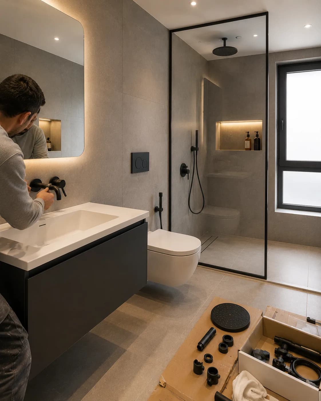 Installation des appareils sanitaires et de la robinetterie.